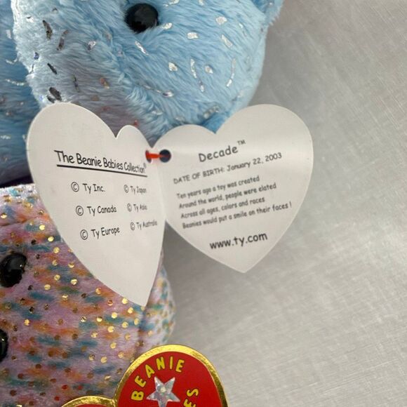 TY Beanie Baby Trio – Signature 2001 & Decade 2003 Bears – Confetti, Blue & Red - Picture 12 of 13
